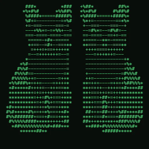 Dupecat, a cat drawn twice in green ASCII characters